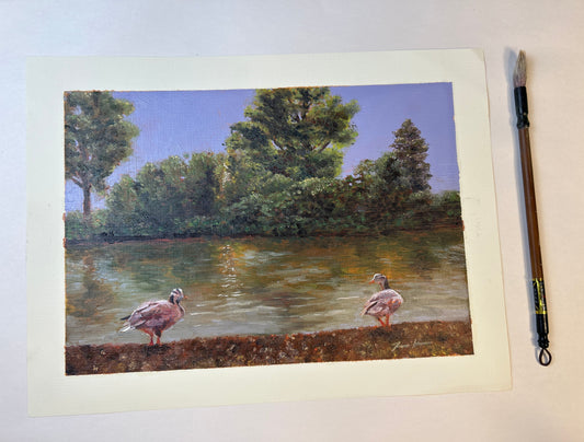 Ducks of Bordeaux – Original Oil on Canvas Paper