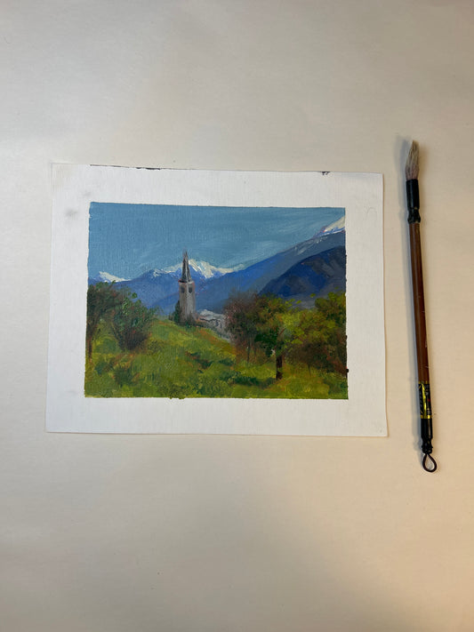 Aosta Valley, Italy – Original Oil on Canvas Paper