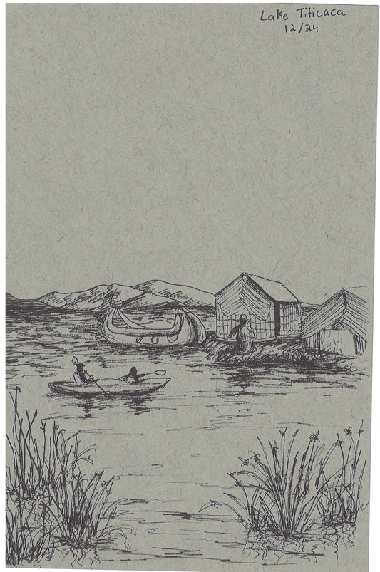 Lake Titicaca / New Year’s Eve in Puno – Original Sketchbook Drawing, Pen on Paper